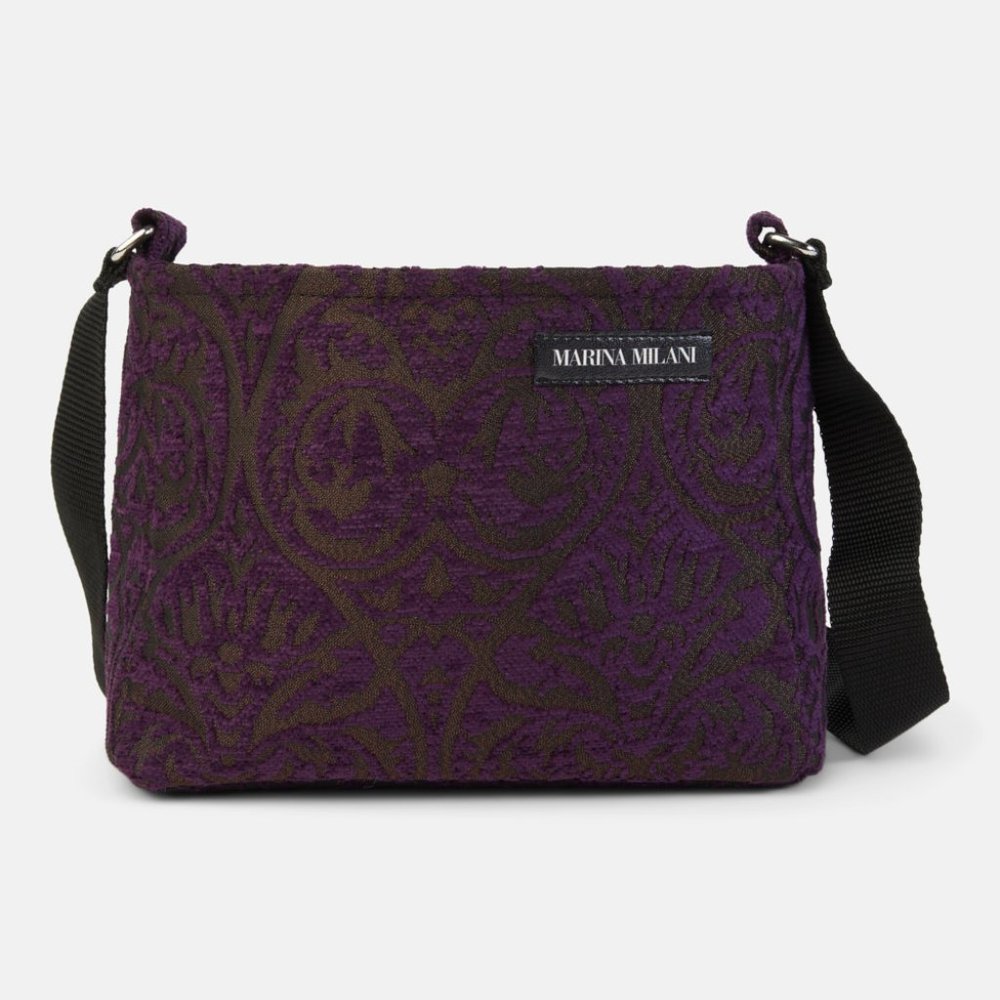 Made in Italy- Purple & Brown Damask Crossbody Bag